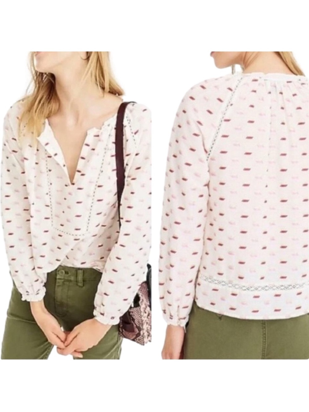 Point Sur J. Crew White Metallic Shirt Top Medium White Embroidered Pink Gold